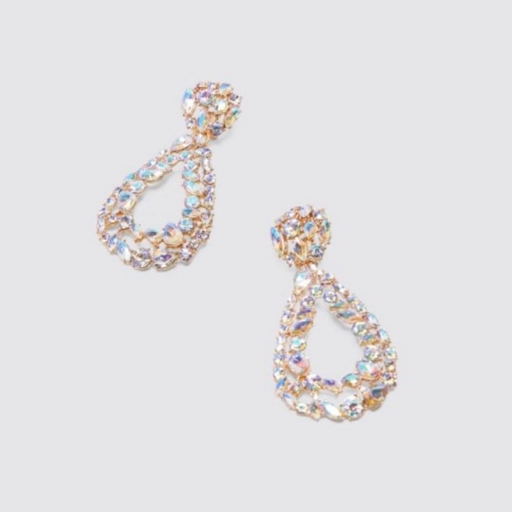 Iridescent Rhinestone Earrings - Picture 2 of 7